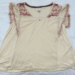 Knox Rose Boho Embroidered Blouse Size XL Cream Red Flutter Sleeve Top